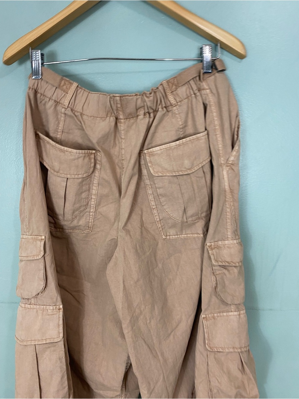 Free People Movement Charmer Utility Pant Wide Leg Barrel Baggy Large Sand Beige - Picture 6 of 6